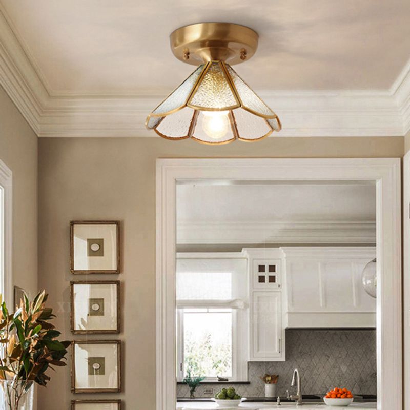 Colonial Scalloped Flush Mount Light Frosted Glass Brass Flush Mount Ceiling Lamp