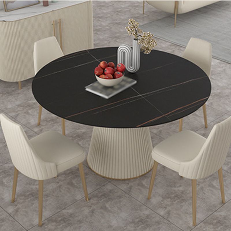 Modern Stone Top Dining Table Round Table with Wood Pedestal Base in White