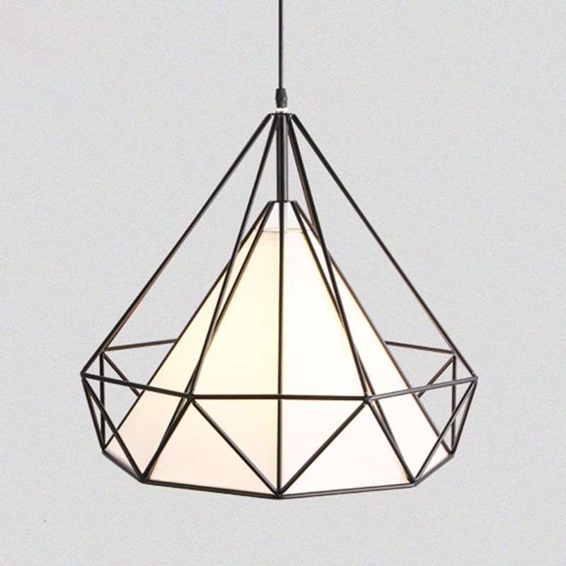 1-light Modern Simplicity Style Hanging Light Metal Cage Design Fabric Shade Suspension Lighting Fixture for Kitchen