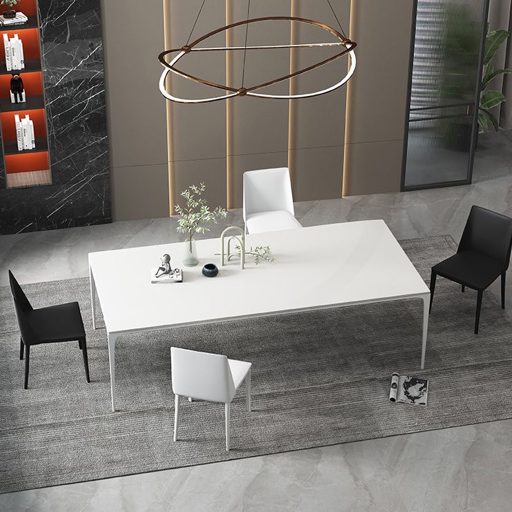 Modern Rectangle Dining Table Sintered Stone Top 4 Metal Legs Dining Room Table