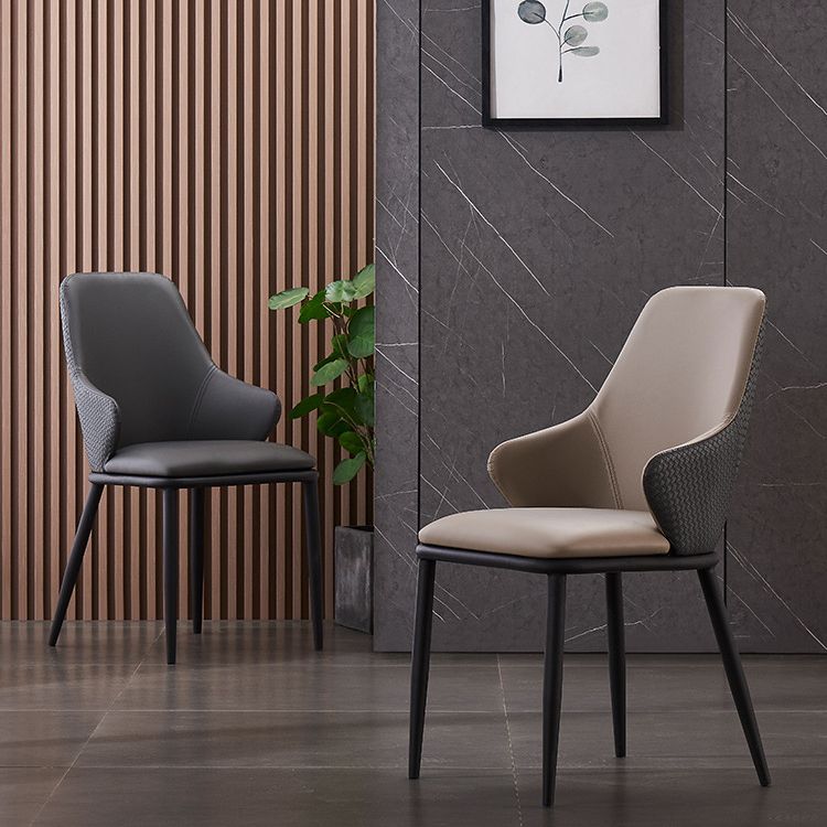 Modern Leather Dining Side Chairs Indoor Upholstered Arm Chair with Black Legs