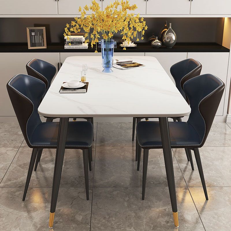 Light Luxury Rectangle Stone Top Dining Table Metal 4 Legs Dining Table