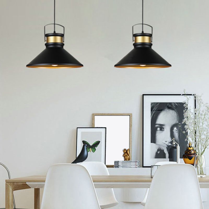 Industrial Style Cone Shaped Pendant Lighting Metal Hanging Pendant Light in Black
