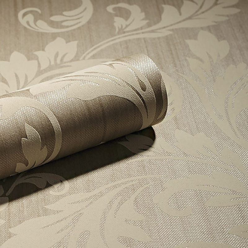 Swirling Leaf Print Wallpaper in Pewter Countryside Wall Art for Bedroom Decoration