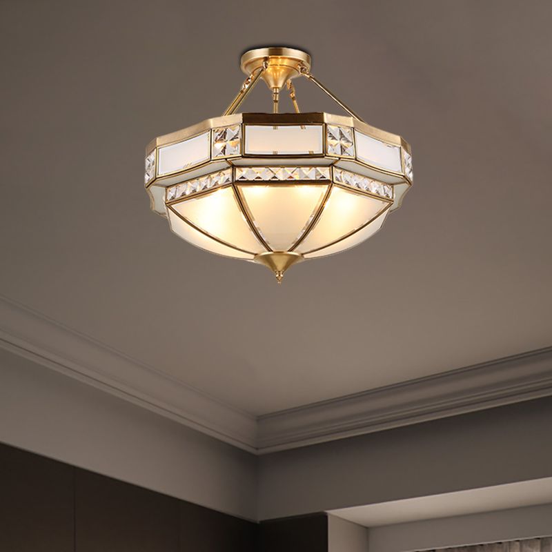14 "/18" /21,5 "breed 3/4/6 Lichten woonkamer plafond gemonteerd armatuur klassieke gouden semi -spoeling mount met gefacetteerde opaalglasschaduw