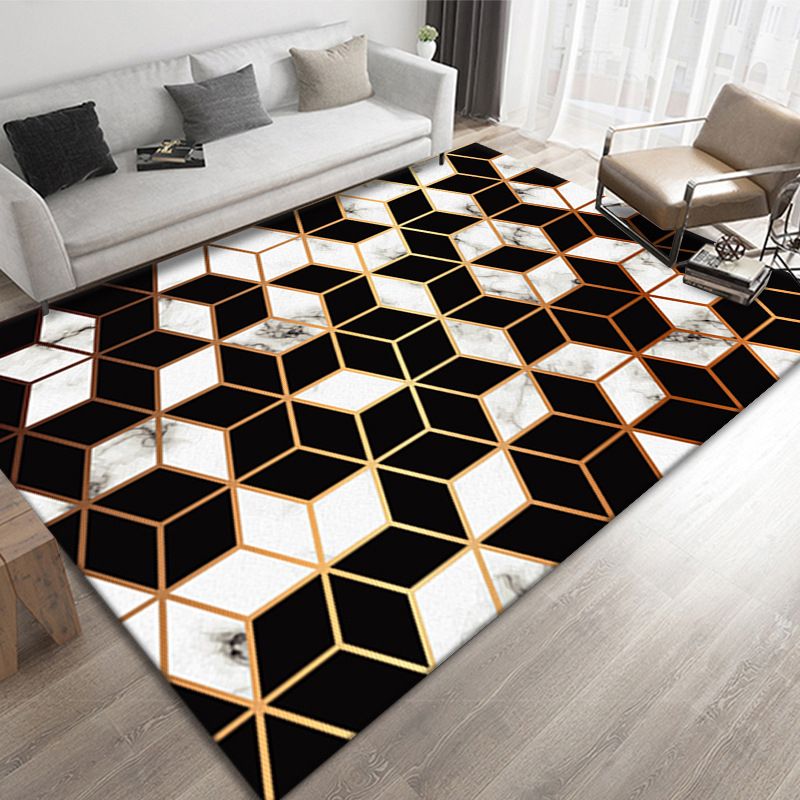Marble Effect Indoor Rug Polyester Contemporary Rug Washable Area Carpet for Living Room