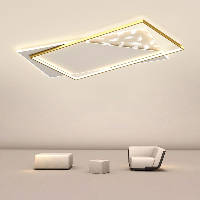 Gouden geometrische LED-plafondlamp in moderne creatieve stijl veren acryl semi-inbouwmontage voor woonkamer