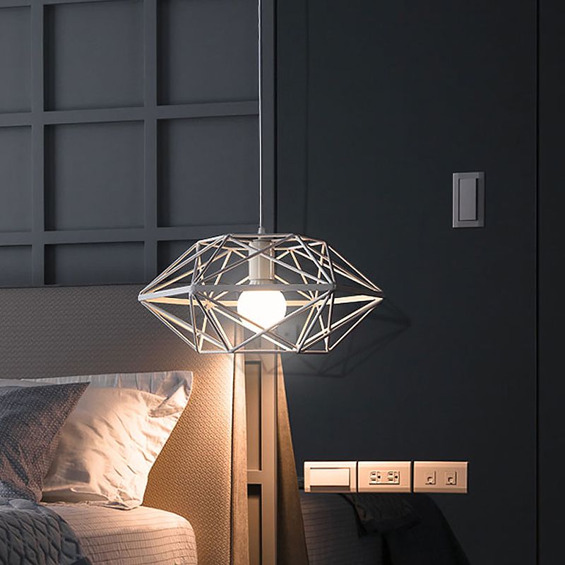 Géométrie Cage à manger PENDANT FER 1-BULB ÉCLAINEMENT DU DOWN EN BLANC