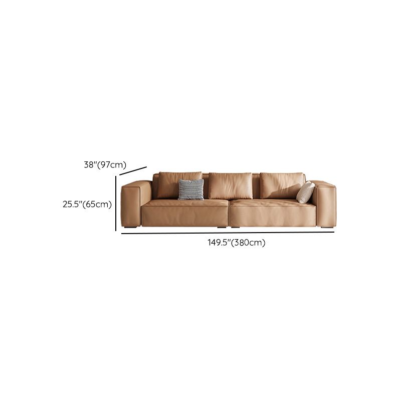 Brown Genuine Leather Square Arm Sofa Modern Style for Bonus Room