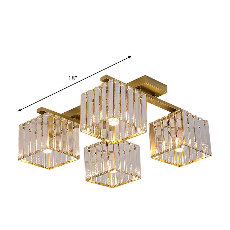 Accesorio de techo para sala de estar, barra de cristal de tres lados, cuadrado moderno, semiempotrado, 4/6/9 luces, en dorado/negro