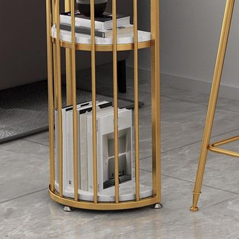 Glam Specialty White Bar Table Faux Marble Pedestal Bar Height Pub Table with Shelves