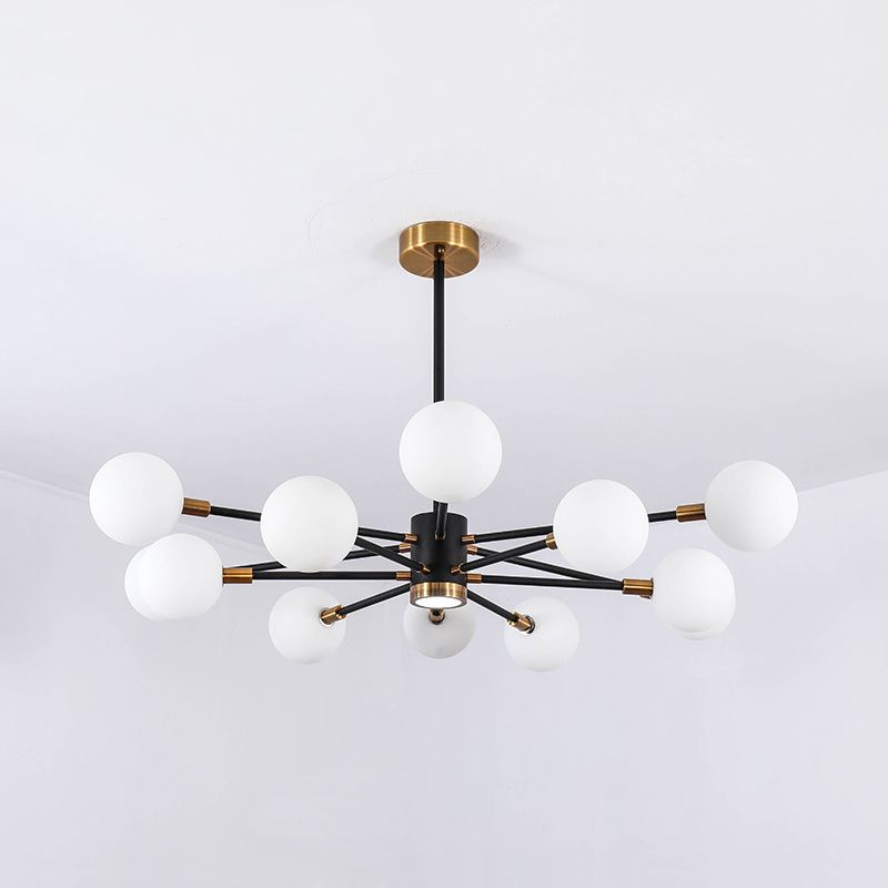 10/12/16 Heads Sky Bang Suspension Light Modern Clear/White Glass and Metal Chandelier with Ball Shade for Foyer