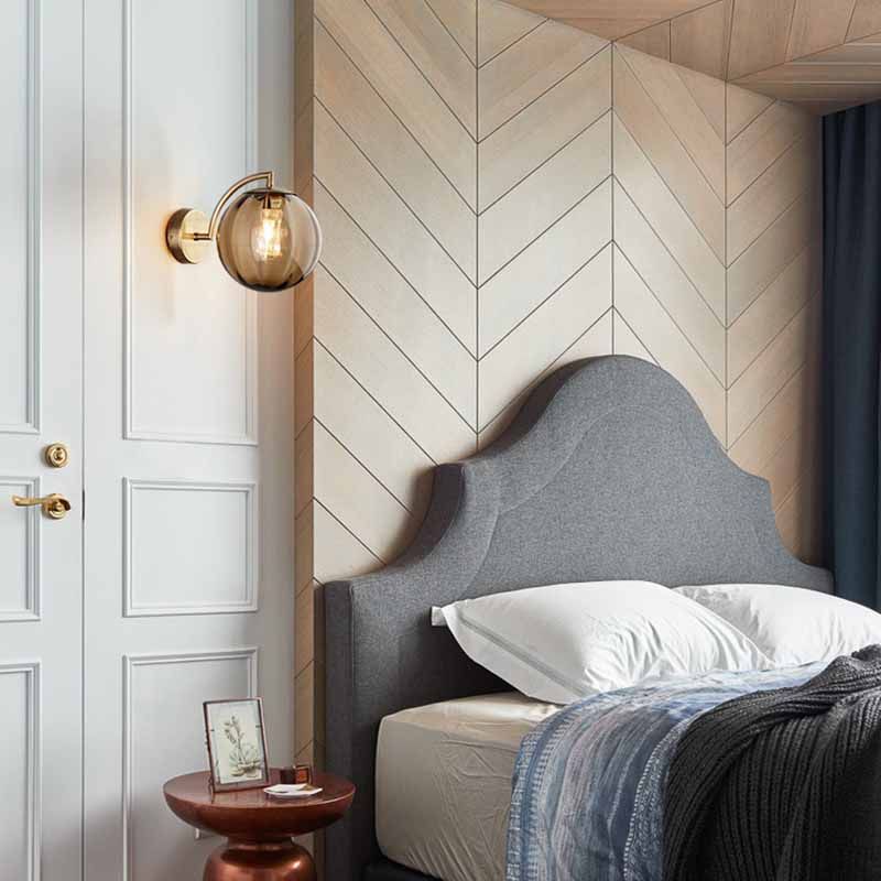 Metal Wall Sconce Ball Shape Modern Vanity Lamp with Glass Shade for Bathroom