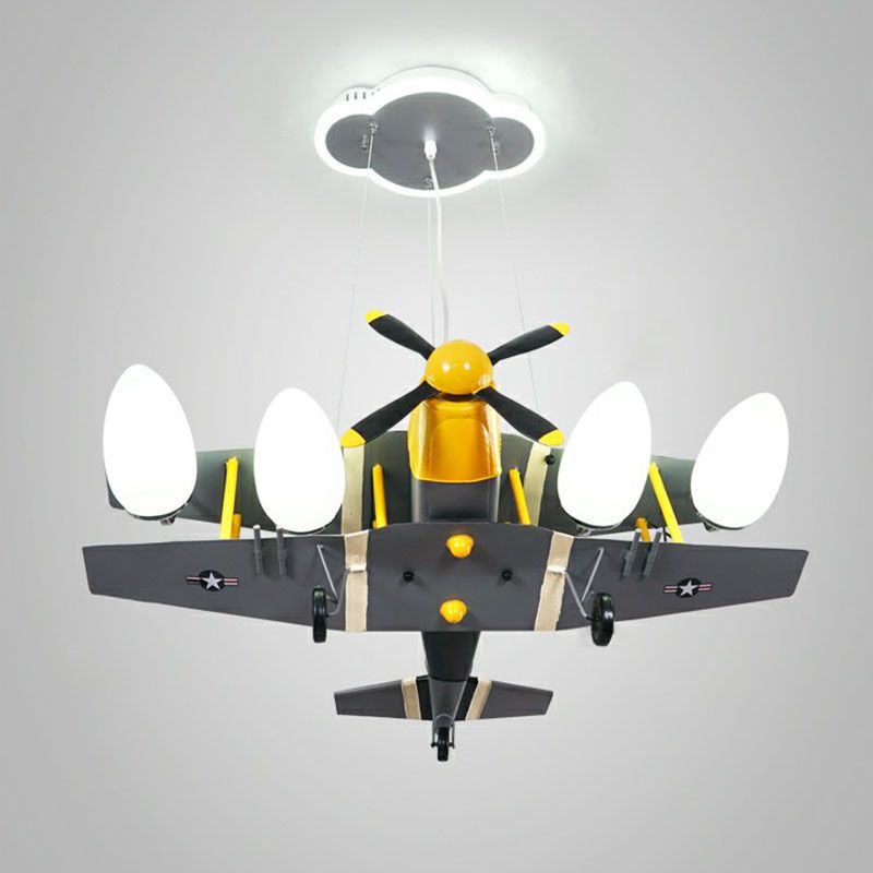 Jet Shape Metallic LED Suspension Lighting Childrens Grey Chandelier Light for Child Room