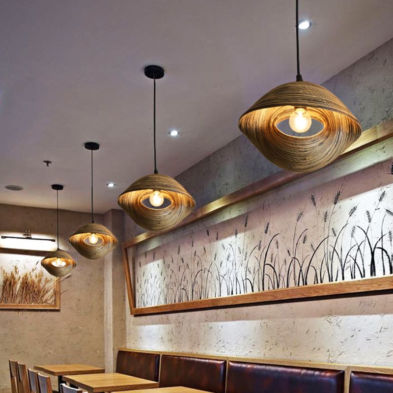 Hand Woven Pendant Light Kit Modern Bamboo Rattan 1 Bulb Brown Ceiling Hang Fixture