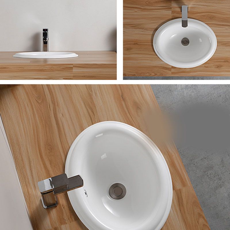 Contemporary Bathroom Sink with Pop-Up Drain Porcelain Oval-Shape Undermount Bathroom Sink