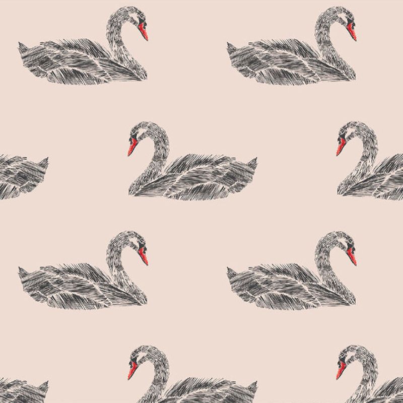 Pink Swan Pattern Mural Wallpaper Waterproofing Modern Interior Room Wall Covering