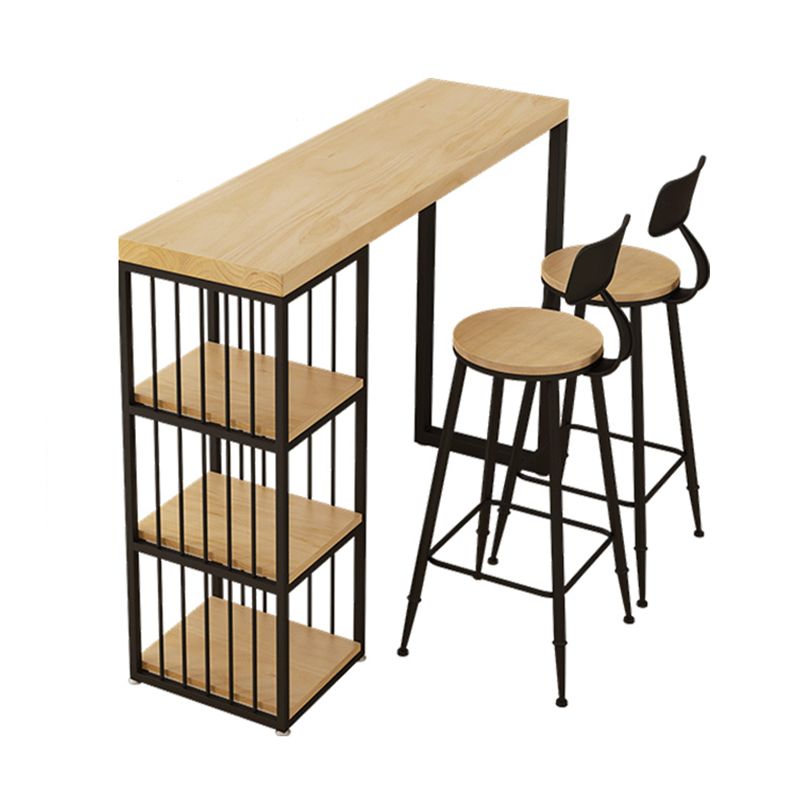 Rectangle Solid Wood Pub Table 3-shelf Pedestal Bar Height Bistro Table in Natural