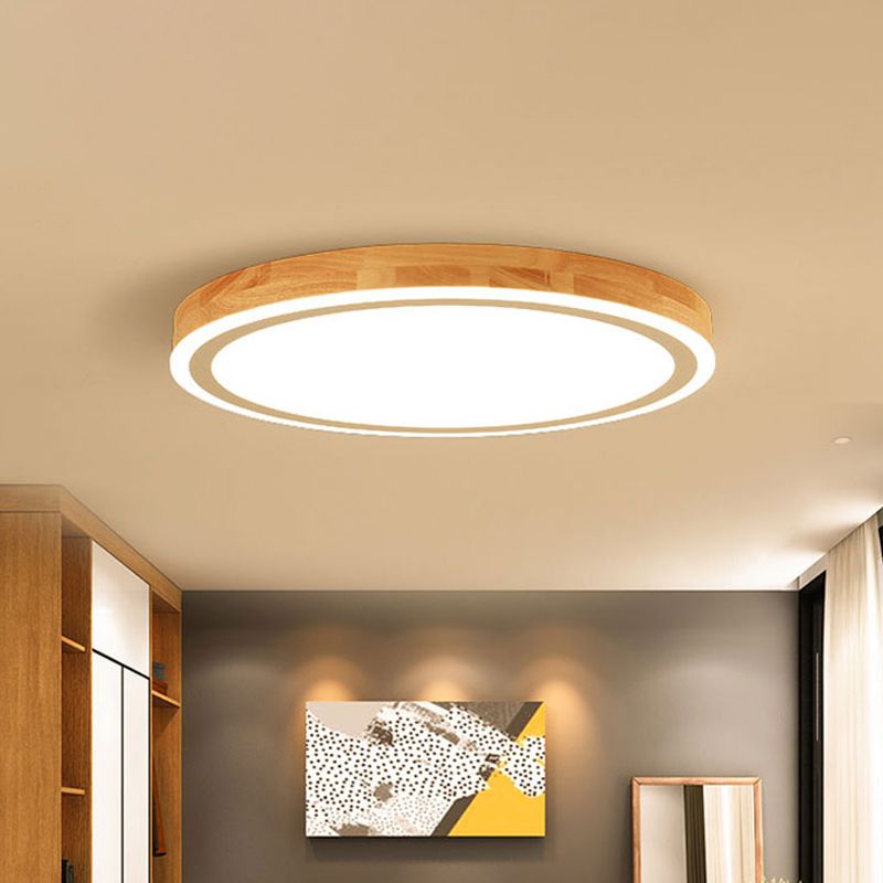 Kit de plafonnier LED en bois naturel, éclairage rond Super fin de 12/15 pouces de diamètre, de Style nordique, pour chambre à coucher
