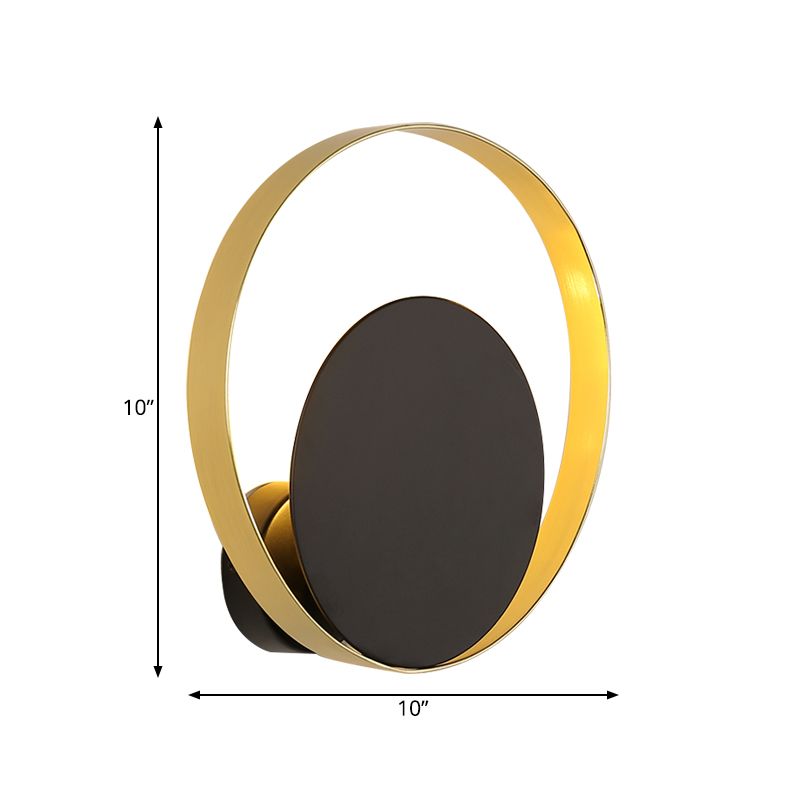 Mid Century Circle Sconce Light Iron 1 Head Hotel Wall Mounted Lighting Fixture in Black-Gold