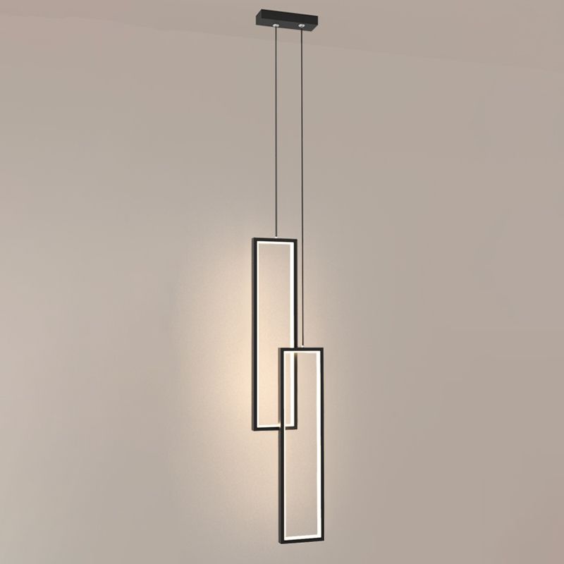 Rectangular LED Pendant Light Minimalist Metal 2-Light Bedside Hanging Light in Black
