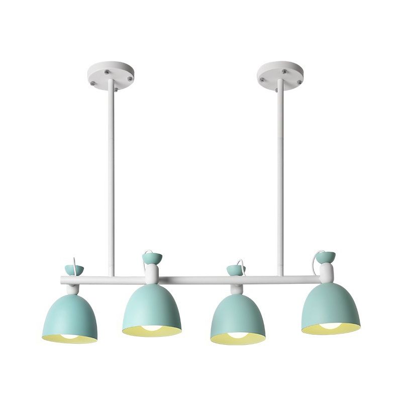 Macaron Bell Island Pendant Iron 4/6 Bulbs Dining Room Swivelable Hanging Lamp Fixture in Grey/Blue/Green