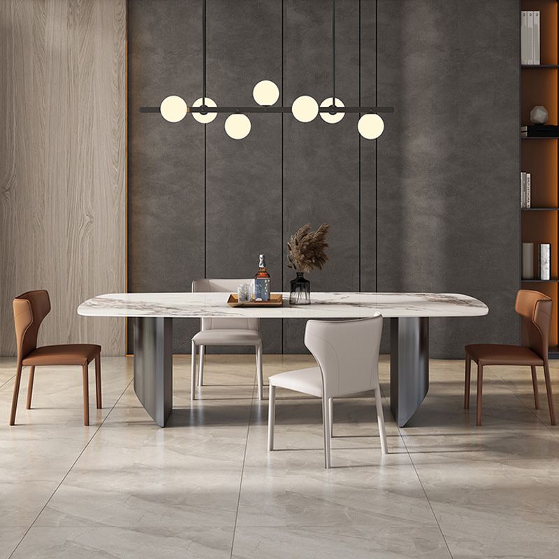Modern Style Rectangle Table Sintered Stone Dining Table with Metal Legs