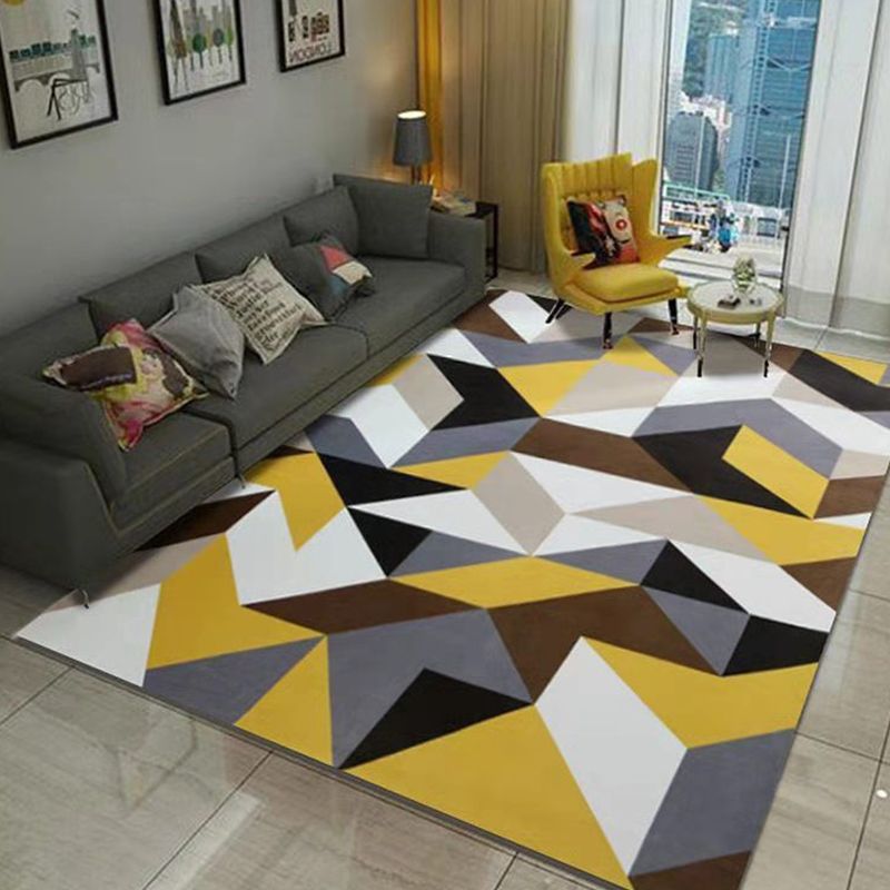 Contemporary Living Room Rug Multi-Color Geometric Carpet Polypropylene Washable Stain Resistant Non-Slip Backing Area Rug