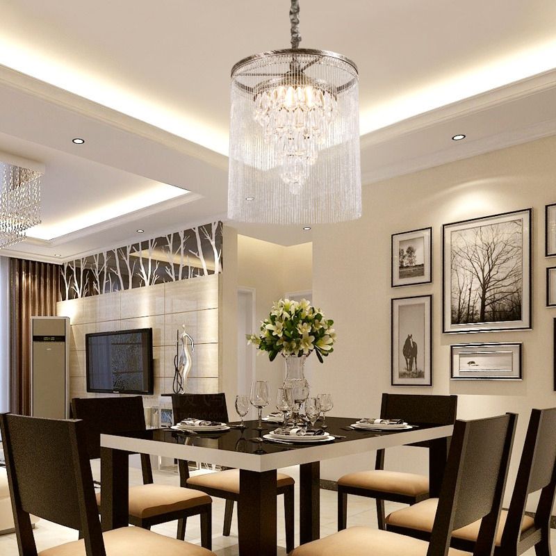 Tassel Mesa de comedor Candelier CRISTAL CRISTAL tradicional 1/3 Cabezas plateadas Luz de techo colgante