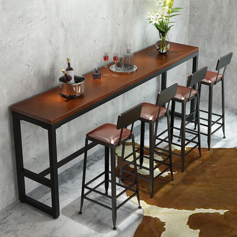 Wood Top Bar Height Table Industrial Style Bistro Pub Table with Metal Base