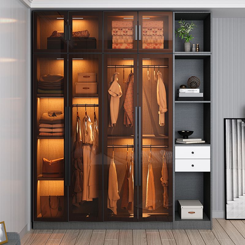 Contemporary Style Wardrobe Gray Wood Wardrobe Closet with Shelves