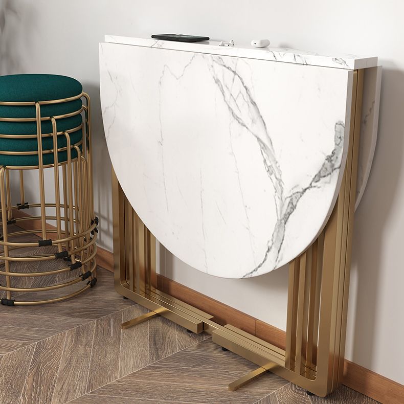 Foldable Artificial Wooden Top Table Extendable Round Kitchen Table with Trestle Base