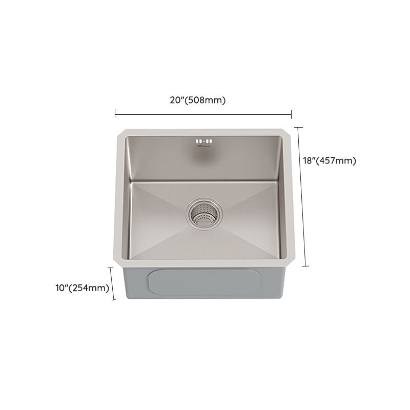 Square Stainless Steel Kitchen Sink Single Bowl Sink with Drain Assembly