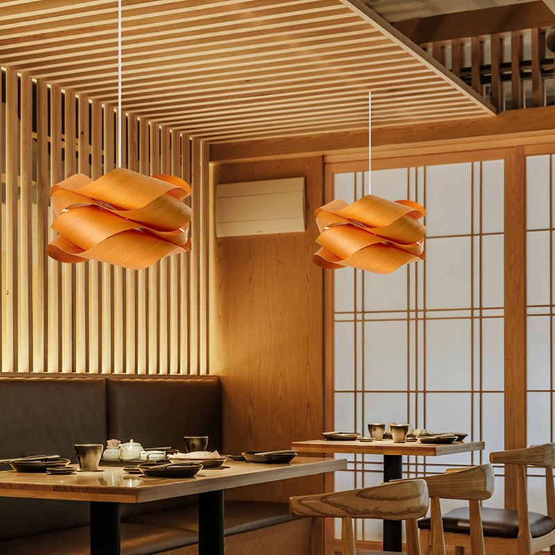 Wood Unique Shape Hanging Lights Modern Style 1 Head Hanging Mount Fixture for Restaurant