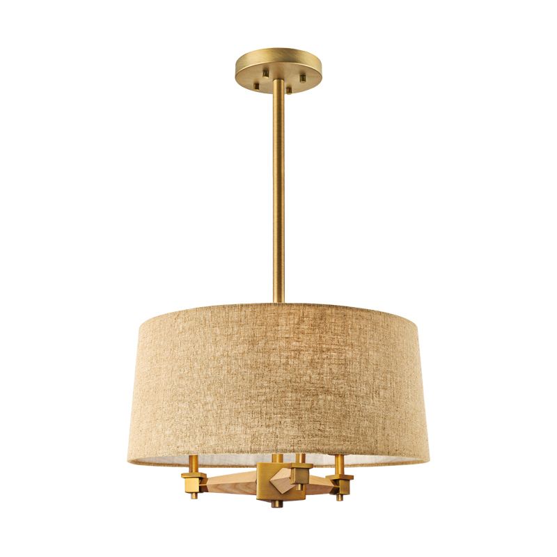 Drum Bedroom Hanging Chandelier Farmhouse Fabric 3 Bulbs White/Light Wood/Dark Wood Ceiling Suspension Light