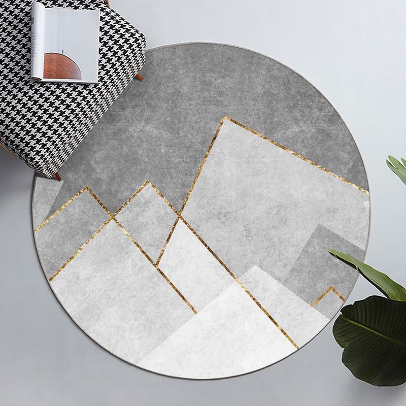 Round Graphic Printed Rug Polyester Funky Indoor Rug Stain Resistant Carpet for Home Decoration