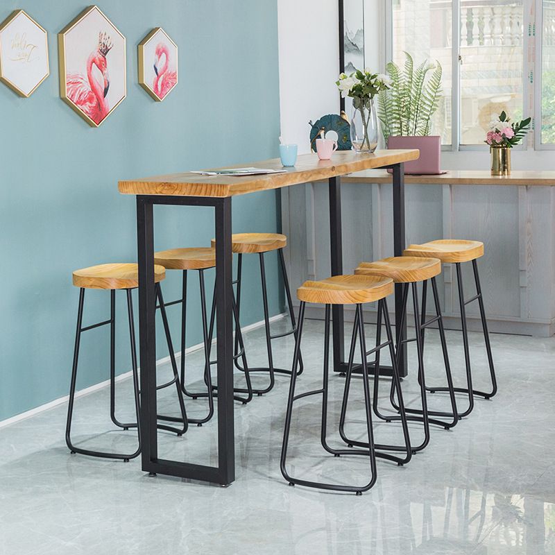 Wood Rectangle Bar Table with High Metal Stools Industrial 1/2/7 Pieces Bar Table Set