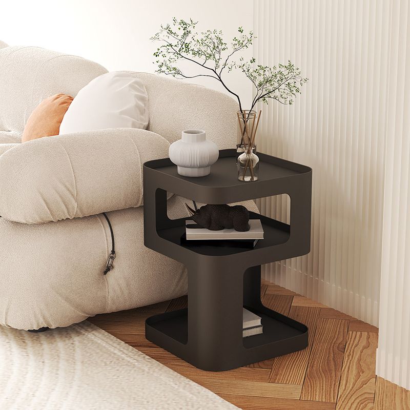 Contemporary Side End Snack Table with Metal Shelves Bedroom Side Table