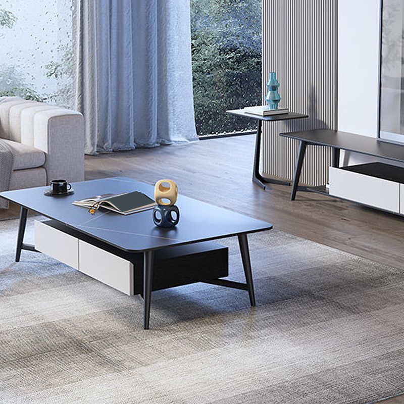 Modern Style Rock Slate Top White Gold/white/black Gold Metal Leg Coffee Table