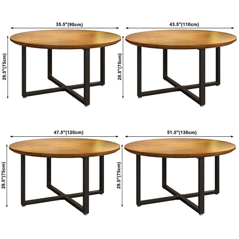 Contemporary Style Wood Dining Table Round Shape Table with Metallic Trestle Base