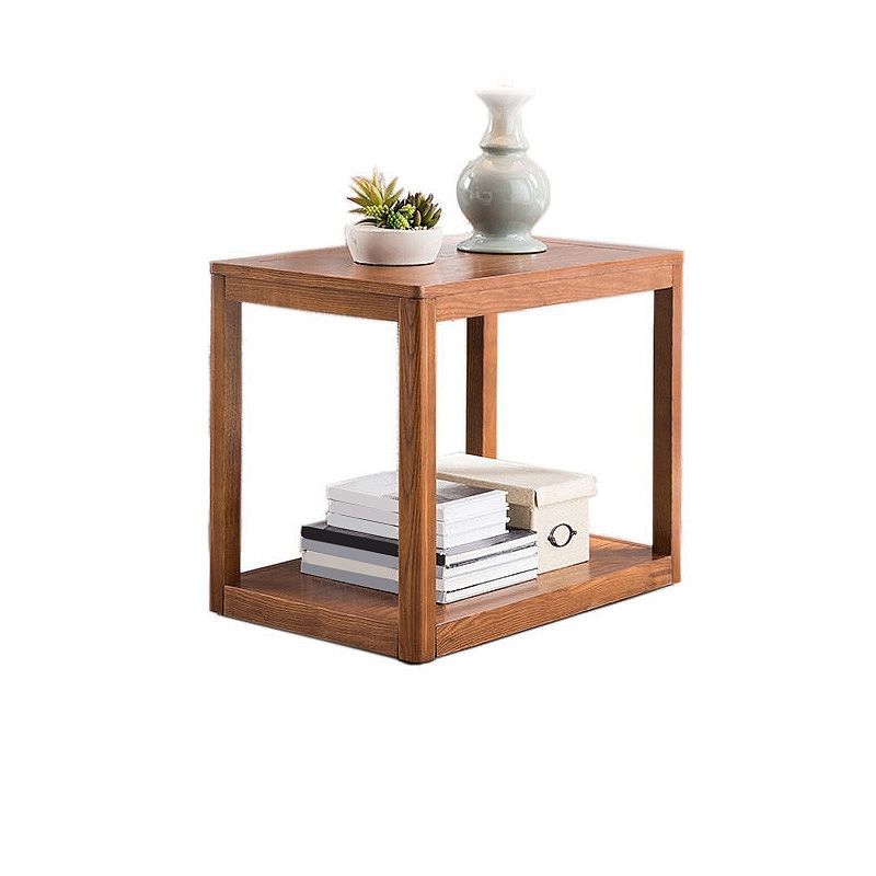 Wood Side 23.6"Tall Table Square End Table Contemporary with Shelf for Living Room