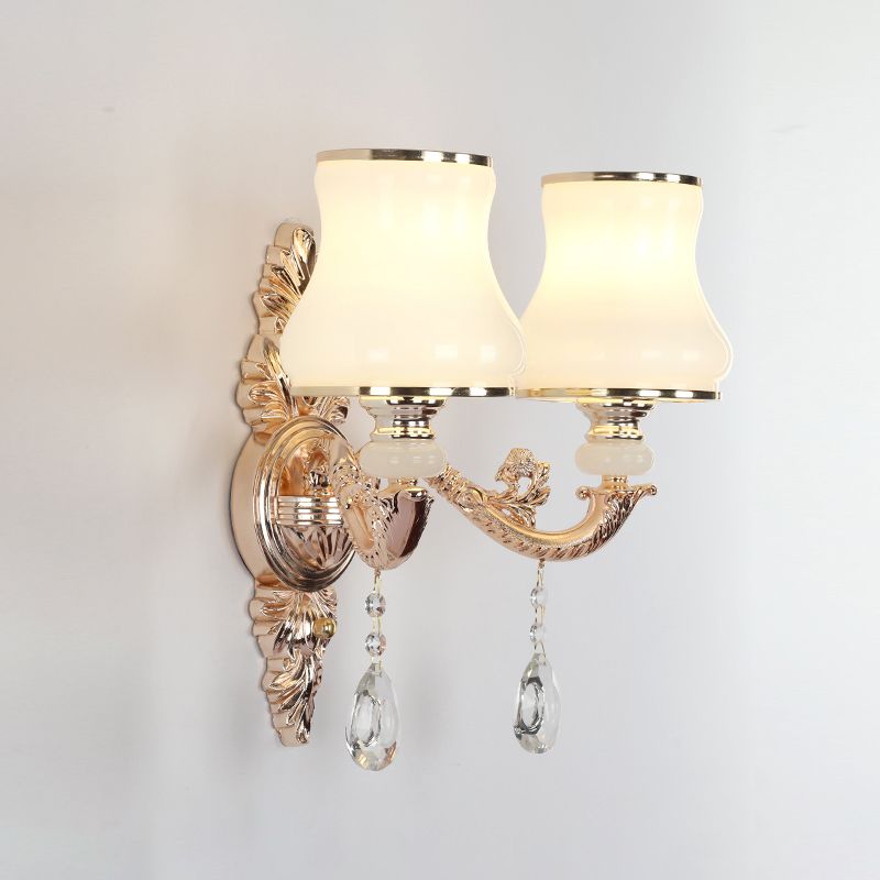 Lámpara de pared de vidrio texturizado cónico Lámpara de pared de pasillo vintage con drapeado de cristal en dorado