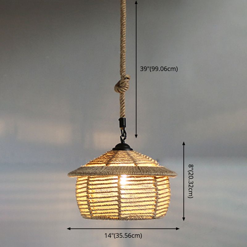 Beige Pendant Light Fixture Industrial Style Rope Shaded Hanging Light Fixture for Restaurant