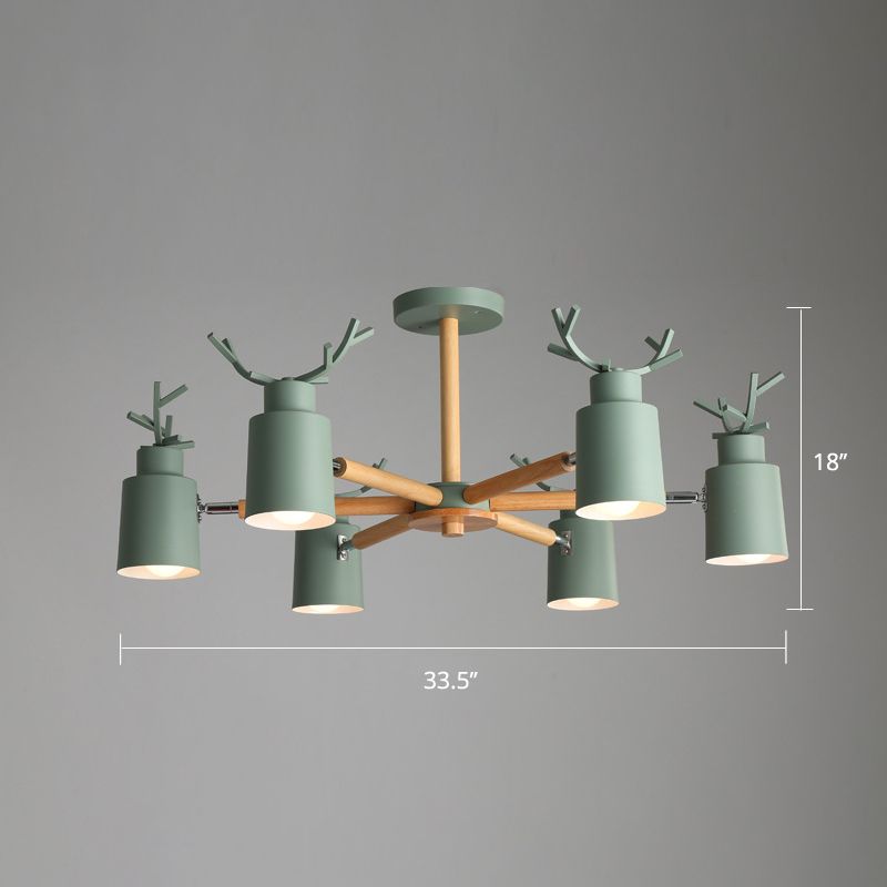 Spotlight réglable en métal en métal Lumière de lustre nordique avec une teinte cylindrique et un bras en bois