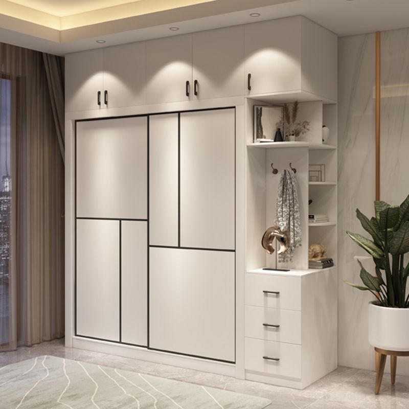 Contemporary White Wardrobe Armoire Engineered Wood Wardrobe with Sliding Door