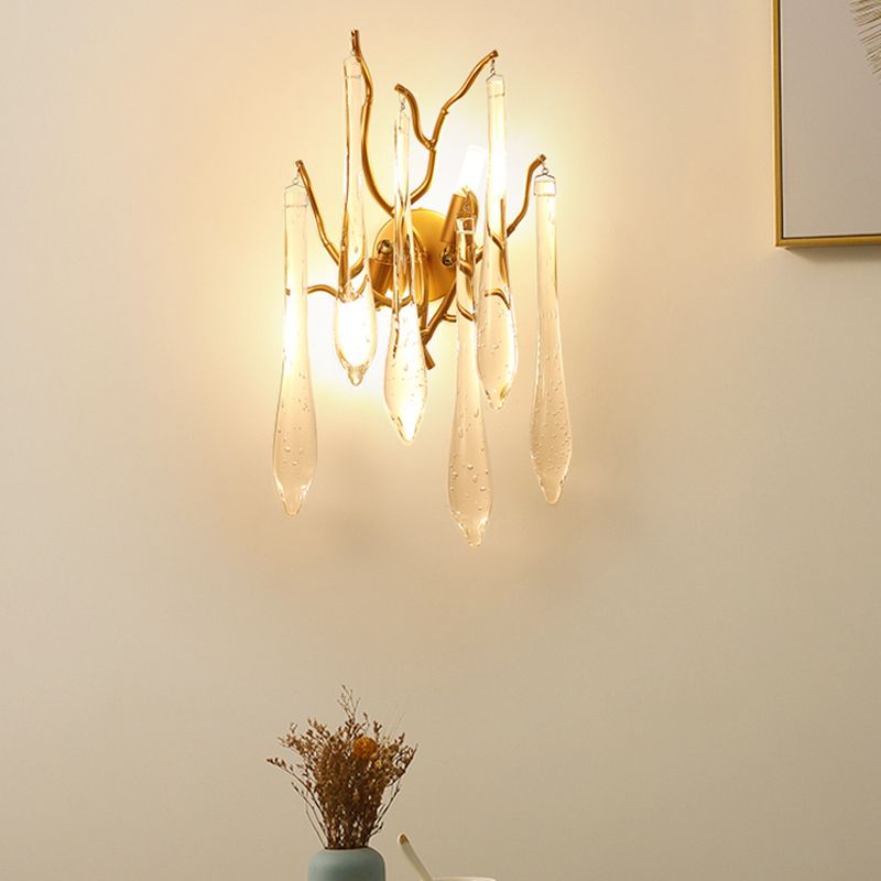 Postmodern Style Crystal Wall Light Branch Shape 10" Wide Wall Sconce for Living Room