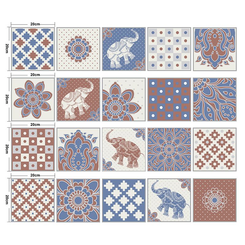 Bohemia Elephant Stick Wallpaper Panels Red-Blue Floral Print Wall Covering (20 Pieces)
