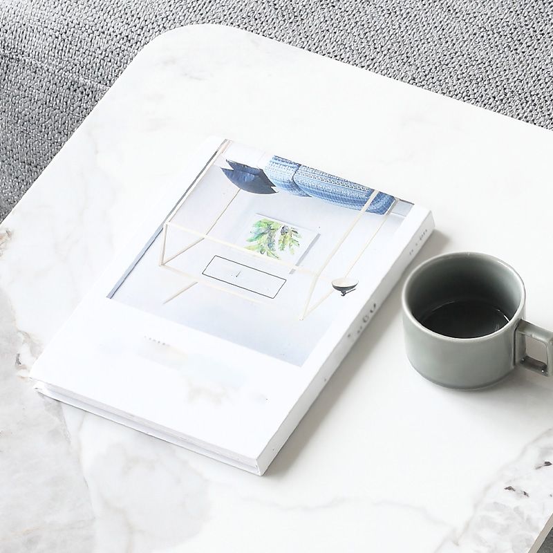 1 Single Round Pedestal Slate Coffee Table for Living Room with Steel Legs