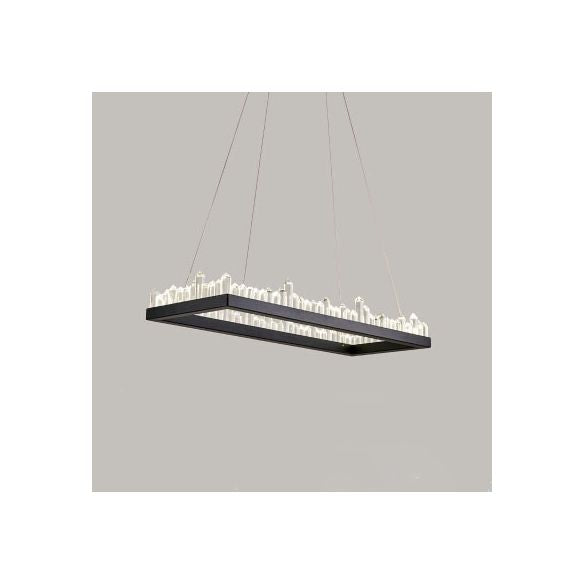 Black Rectangular Pendant Chandelier Modern Crystal Pendant Light Fixture in White/Warm Light for Dining Room, 23.5"/31.5"/39" Wide