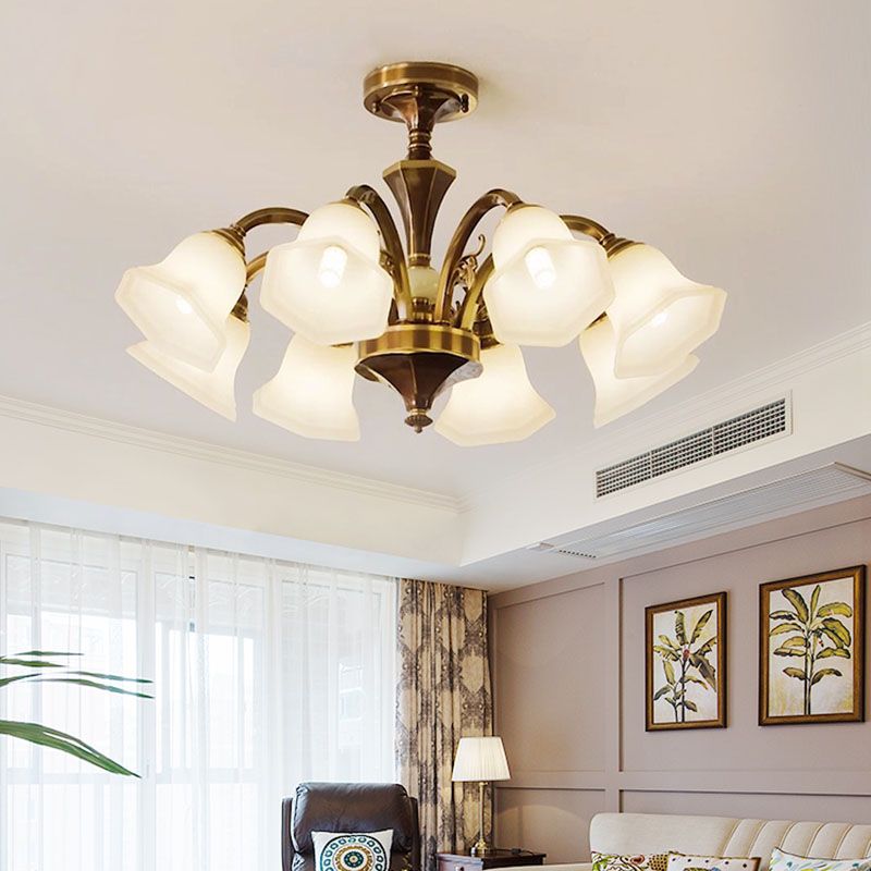 American Style Ceiling Light Bell Shape Ceiling Lamp with Glass Shade for Living Room